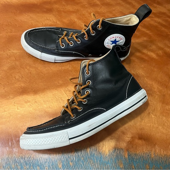 Converse Classic Hi Boots Moc Toe Black Leather High tops size 7 leather - Picture 1 of 14
